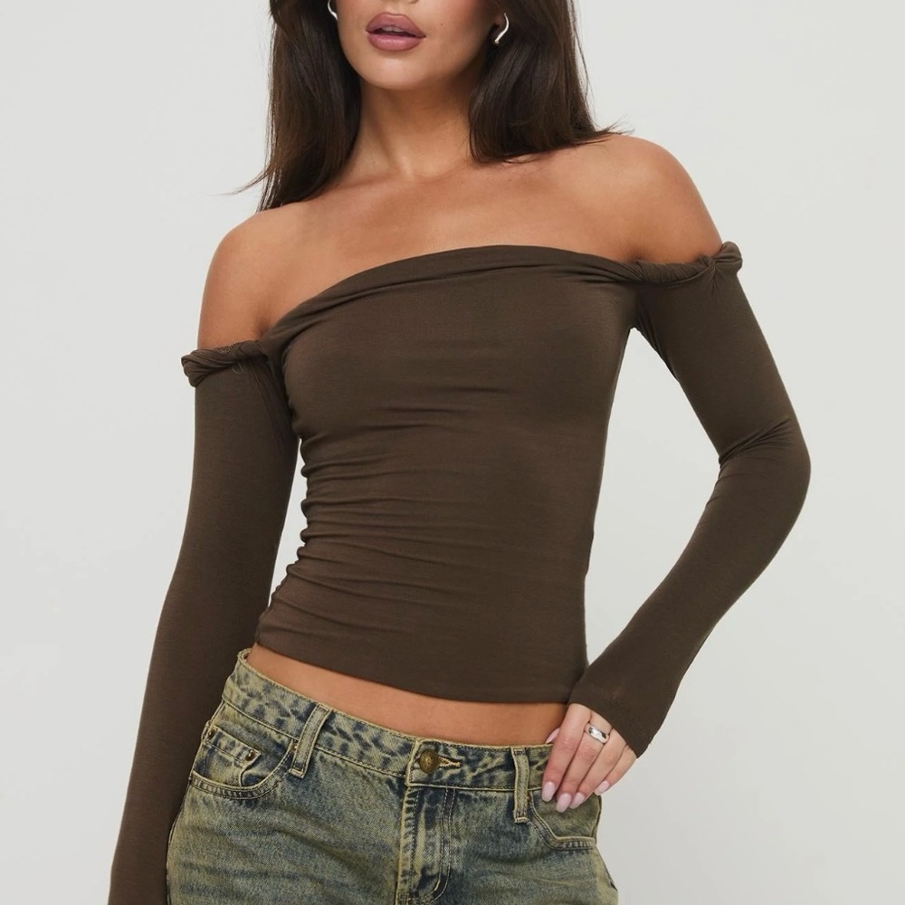 Princess Polly Off-Shoulder Khaki Top